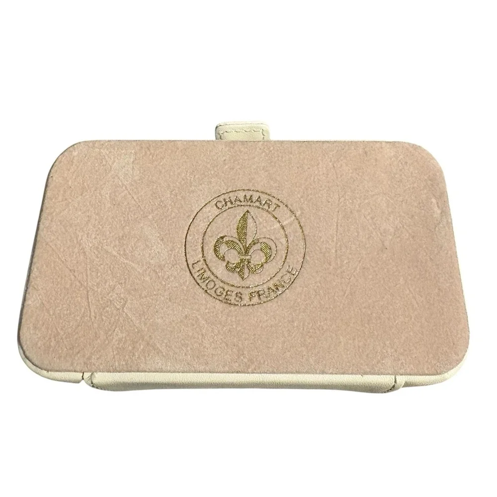 Limoges France Chamart Travel Jewelry‎ Box Holder Vintage Porcelain Tile Accent